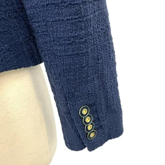 NWT J Crew Textured Tweed Navy Blue Preppy Classic Peplum Blazer Jacket Size 4 - Picture 6 of 14